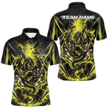 Maxcorners Custom Black And Yellow Thunder Lightning Dragon Men Bowling Jersey Men Polo Shirt