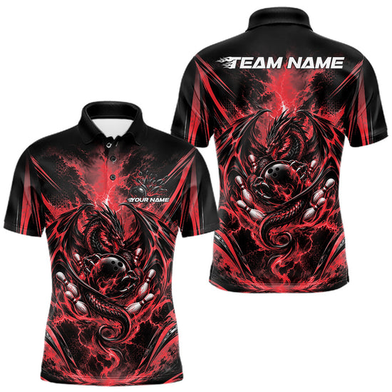 Maxcorners Custom Black And Red Thunder Lightning Dragon Men Bowling Jersey Men Polo Shirt