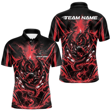 Maxcorners Custom Black And Red Thunder Lightning Dragon Men Bowling Jersey Men Polo Shirt