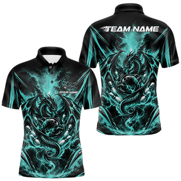 Maxcorners Custom Turquoise Blue Thunder Lightning Dragon Men Bowling Jersey Men Polo Shirt