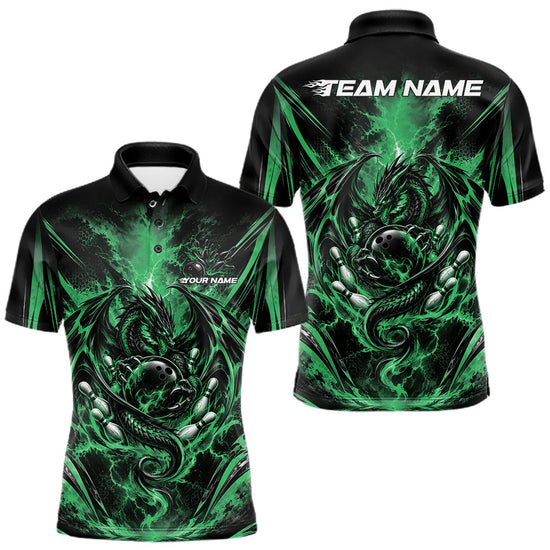 Maxcorners Custom Black And Green Thunder Lightning Dragon Men Bowling Jersey Men Polo Shirt