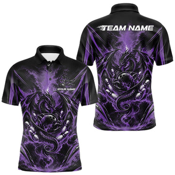 Maxcorners Custom Black And Purple Thunder Lightning Dragon Men Bowling Jersey Men Polo Shirt