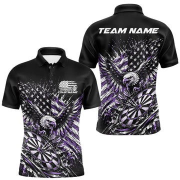 Maxcorners Custom Patriotic Purple American Flag Eagle Dart Men Polo Shirt, US Dart Team Shirt