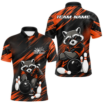 Maxcorners Custom Orange Funny Cool Looking Raccoon Men Bowling Team Polo Shirt, Bowling Jersey LM1508