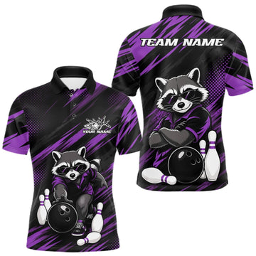 Maxcorners Custom Purple Funny Cool Looking Raccoon Men Bowling Team Polo Shirt, Bowling Jersey LM1508