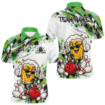 Maxcorners Green Splatter Argyle Pattern Funny Beer Custom Bowling Men Polo Shirt