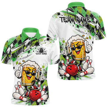 Maxcorners Green Splatter Argyle Pattern Funny Beer Custom Bowling Men Polo Shirt LM0410
