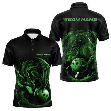 Maxcorners Custom Black And Green Dragon Bowling Shirts, Bowling League Shirt Dragon Men Jersey LM2602