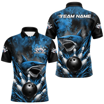Maxcorners Custom Black And Blue Shark Bowling Jerseys Team Polo Shirt For Men LM1705