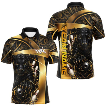 Maxcorners Custom Black And Gold Tribal Pattern Panther Bowling Team Men Polo Shirt LM0409