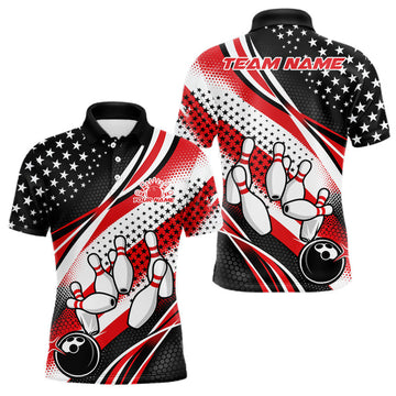 Maxcorners Custom Black And Red American Flag Patriotic Bowling Shirts, US Flag Bowling League Shirt Bowlers Outfit LM1501