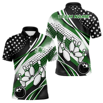 Maxcorners Custom Black And Green American Flag Patriotic Bowling Shirts, US Flag Bowling League Shirt Bowlers Outfit LM1501