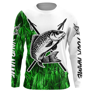 Maxcorners Carp Fish Bowfishing Shirts, Custom Carp Bow Fishing Long Sleeve Tournament Shirts | Green Camo LM0201