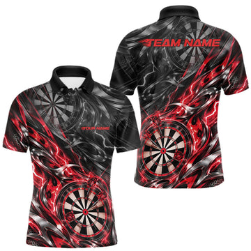 Maxcorners Custom Black And Red Flame Dart Team Men Polo Shirt, Dart League Jersey LM1910