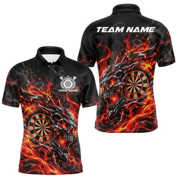 Maxcorners Custom Red Orange Flame Skull Dart Jersey, Halloween Dart Team Men Polo Shirt LM1910