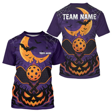 Maxcorners Custom Purple And Orange Halloween Theme Pumpkins Pickleball Team Men T-Shirts LM0609