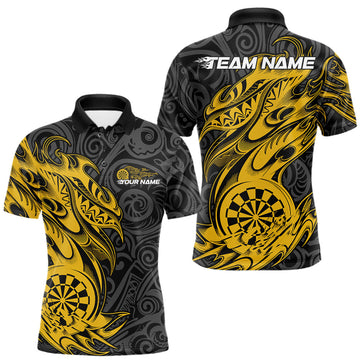 Maxcorners Custom Black And Yellow Tribal Polynesian Dart Team Men Shirts, Niho Mano Dart Shirt LM2602