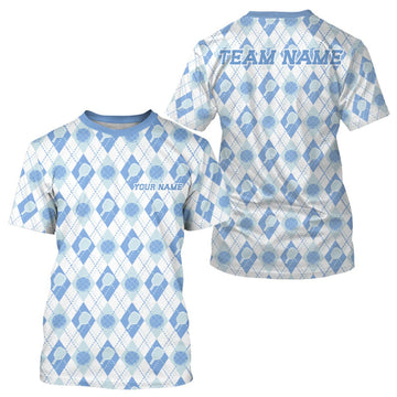 Maxcorners Custom White And Blue Pickleball Balls And Paddles Argyle Pattern Casual Men T-Shirts LM0609