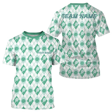 Maxcorners Custom White And Green Pickleball Balls And Paddles Argyle Pattern Casual Men T-Shirts LM0609