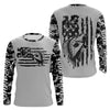 Maxcorners Gray Camo US Flag Custom Patriotic Crappie Long Sleeve Tournament Fishing Shirt LM0501
