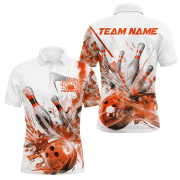 Maxcorners Custom Black And Orange Men Bowling Team Shirts, Bowling League Shirt Bowlers Outfit LM2602