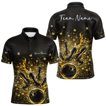 Maxcorners Custom Yellow Elegant Butterfly Bowling Men Polo Shirt, Flame Bowlers Jersey