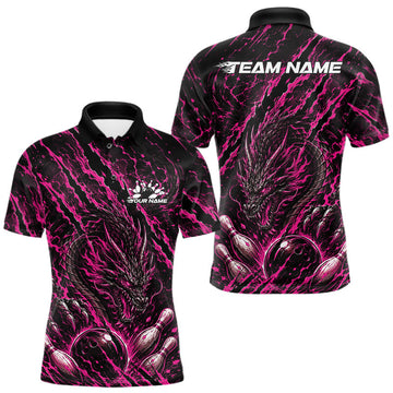 Maxcorners Pink Custom Mytical Energy Dragon Bowling Team Shirts For Men, Women And Kid, Dragon Mark Bowling Tournament Jerseys