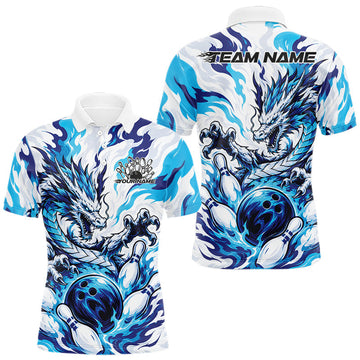 Maxcorners Blue Custom Dynamic Flame Dragon Bowling Jerseys For Men, Women And Kid, Bowling Team League Shirt Bowler Outfit