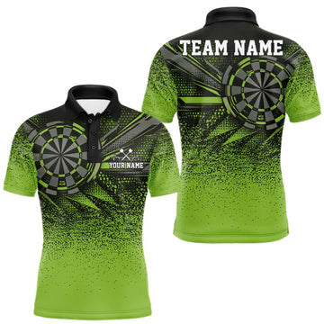 Maxcorners Custom Green Grunge Dart Team Polo Shirt For Men, Dart Tournament Dart Jersey LM1910