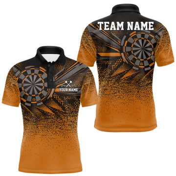 Maxcorners Custom Orange Grunge Dart Team Polo Shirt For Men, Dart Tournament Dart Jersey LM1910