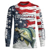 Maxcorners Custom Crappie Fishing American Flag Long Sleeve Fishing Shirts, Patriotic Crappie Fishing Shirts LM0501