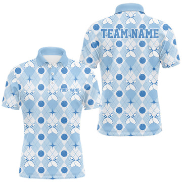 Maxcorners Custom Classic Retro White And Blue Argyle Pattern Bowling Men Polo Shirt