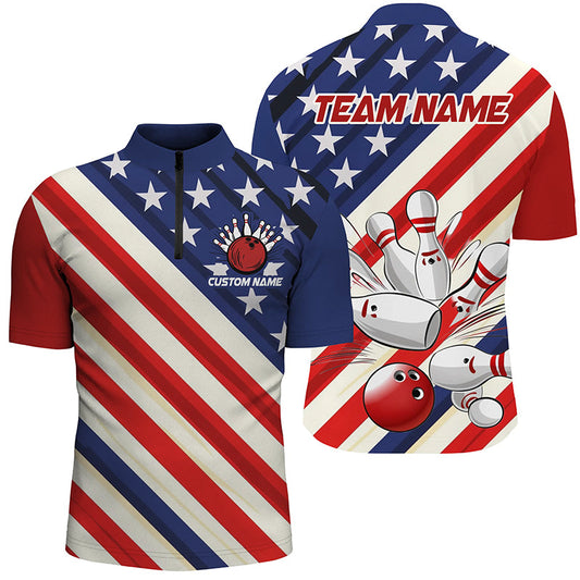 Maxcorners Custom American Flag Team Bowling Jerseys For Men And Women, Patriotic Strike Bowling Shirt