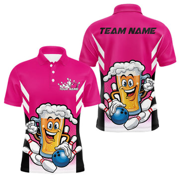 Maxcorners Custom Funny Pink Bowling Jerseys Bowling And Beer Men Polo Shirts, Bowling Jersey LM2201