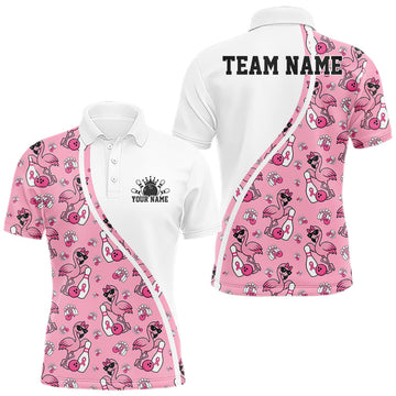 Maxcorners Custom Cute Pink Flamingo Breast Cancer Awareness Bowling Men Polo Shirt