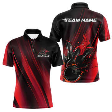 Maxcorners Custom Black And Red Gradient Flame Bowling Team Jerseys, Fire Bowling Shirt For Men