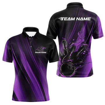 Maxcorners Custom Black And Purple Gradient Flame Bowling Team Jerseys, Fire Bowling Shirt For Men