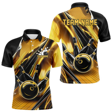 Maxcorners Custom Black And Gold Bowling Jerseys For Men, Bowling Team Polo Shirts With Name LM2110