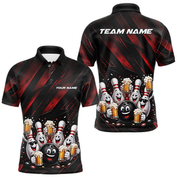 Maxcorners Personalized Bowling Beer Party Men Polo Shirt With Funny Bowling Ball And Pins LM2806