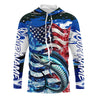 Maxcorners Wahoo Fishing Custom Long Sleeve Performance Shirts, American Flag Patriotic Wahoo Fishing Shirt LM0201