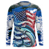 Maxcorners Wahoo Fishing Custom Long Sleeve Performance Shirts, American Flag Patriotic Wahoo Fishing Shirt LM0201