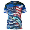 Maxcorners Wahoo Fishing Custom Long Sleeve Performance Shirts, American Flag Patriotic Wahoo Fishing Shirt LM0201