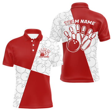 Maxcorners Custom White And Red Retro Style Bowling Team Shirts For Men And Women, Bowling Jerseys