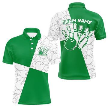 Maxcorners Custom White And Green Retro Style Bowling Team Shirts For Men And Women, Bowling Jerseys