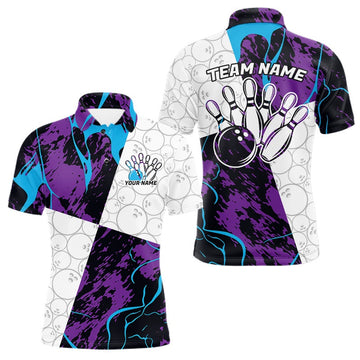 Maxcorners Custom Blue And Purple Camo Bowling Team Shirt For Men And Women, Camouflage Bowler Outfit