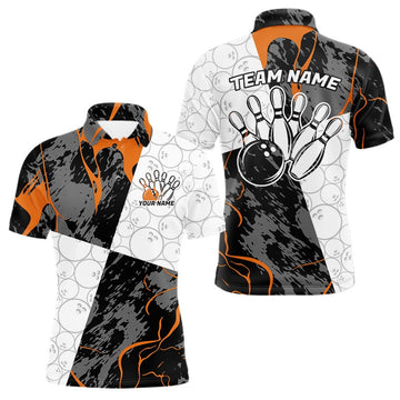 Maxcorners Custom Blue And Orange Camo Bowling Team Shirt For Men And Women, Camouflage Bowler Outfit