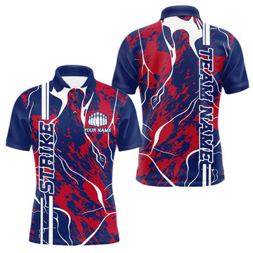Maxcorners Custom Red,White And Blue Camo Strike Bowling Shirts, Patriotic Men Bowling Team Jerseys