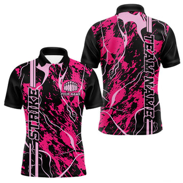 Maxcorners Custom Black And Pink Camo Strike Bowling Shirts Men Bowling Team Jerseys Bowling League
