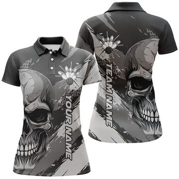 Maxcorners Personalized Skull Bowling Shirt For Women, Custom Team'S Name Flame Bowler Jerseys