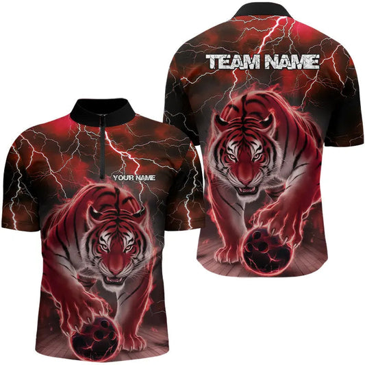 Maxcorners Red Thunder Lightning Custom Flame Tiger Bowling Polo Team Shirts For Men Bowlers Outfit